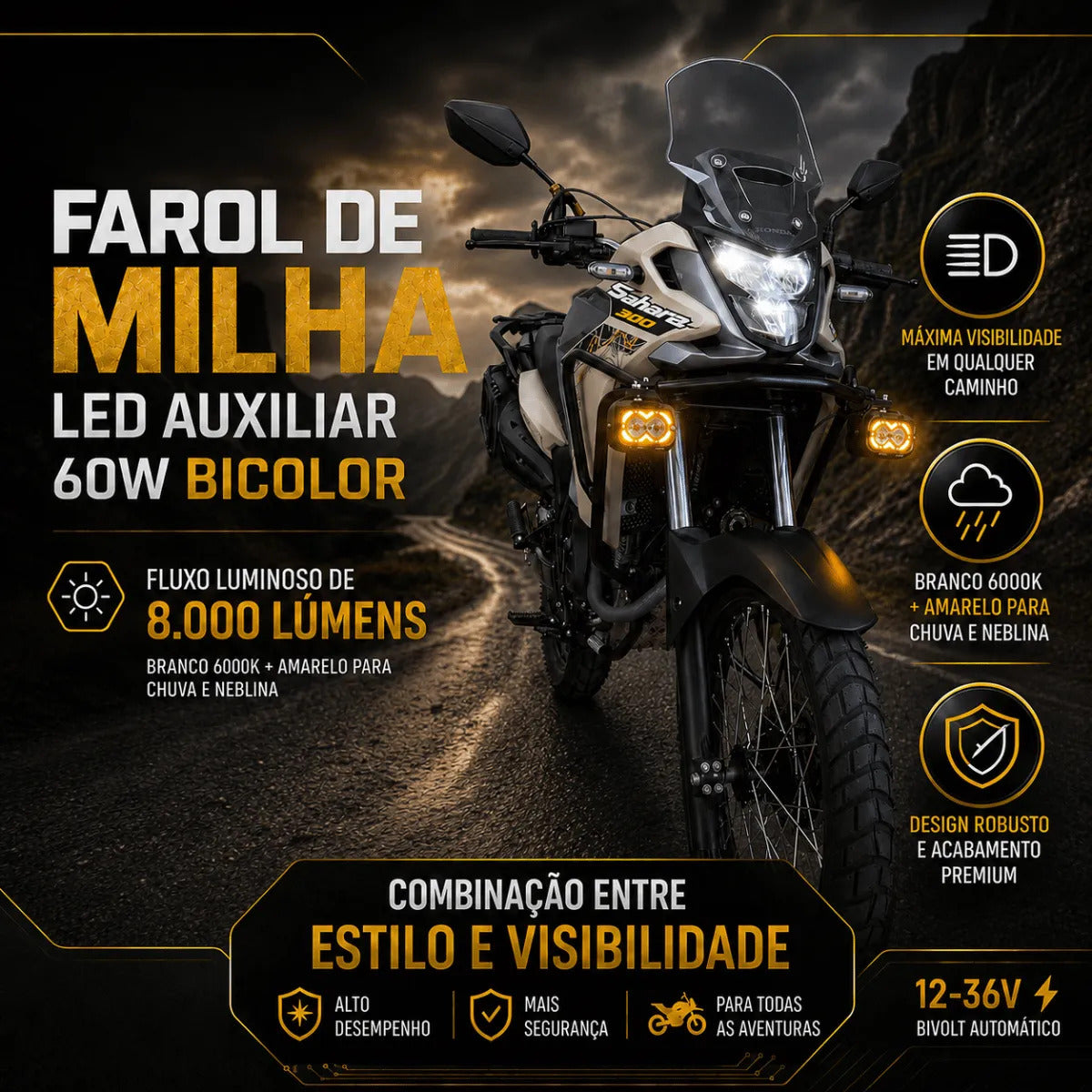 Par Farol De Milha Motocicleta Auxiliar Moto Neblina Aurora