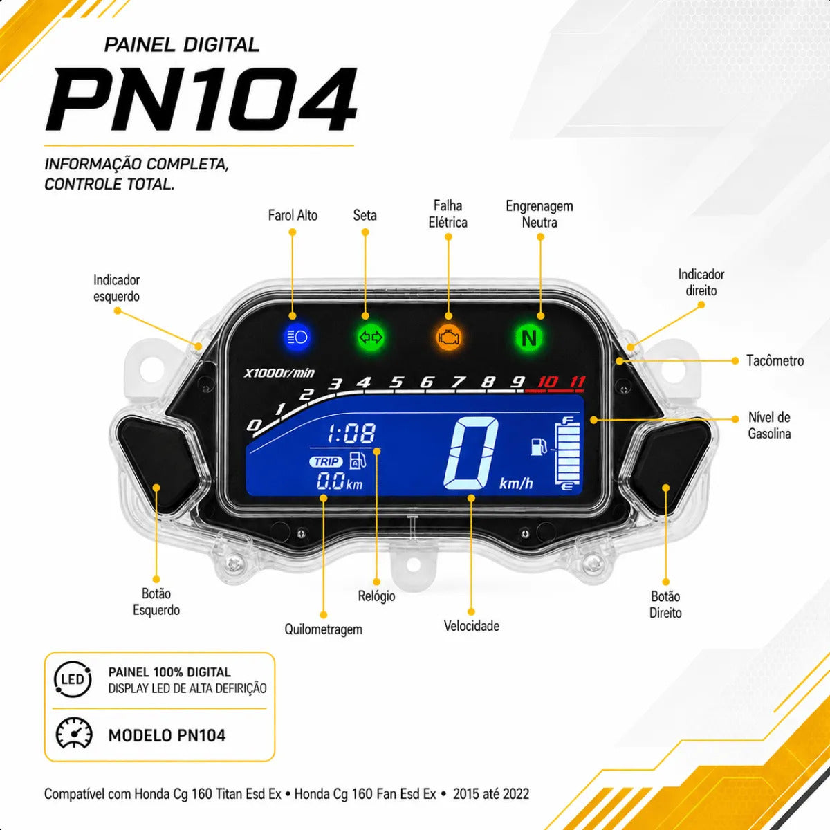 Painel Digital Blackout Honda Cg Fan Titan 160 2015/2022