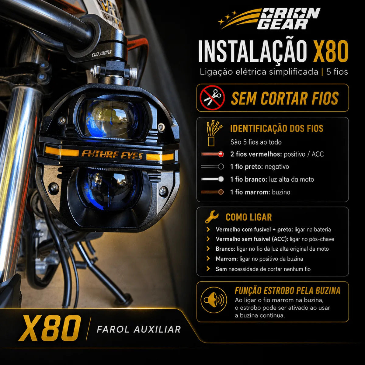 Par Farol De Milha Para Moto Led Auxiliar Neblina 120w X80