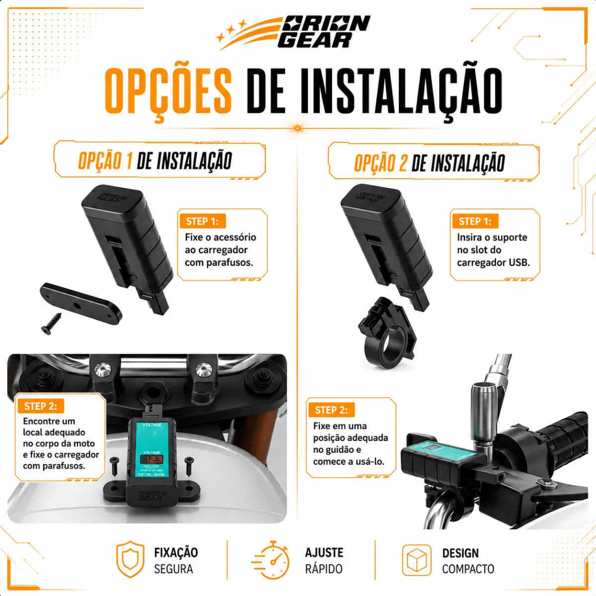 Carregador Celular Moto Usb Tipo C 12v Prova D'água Turbo