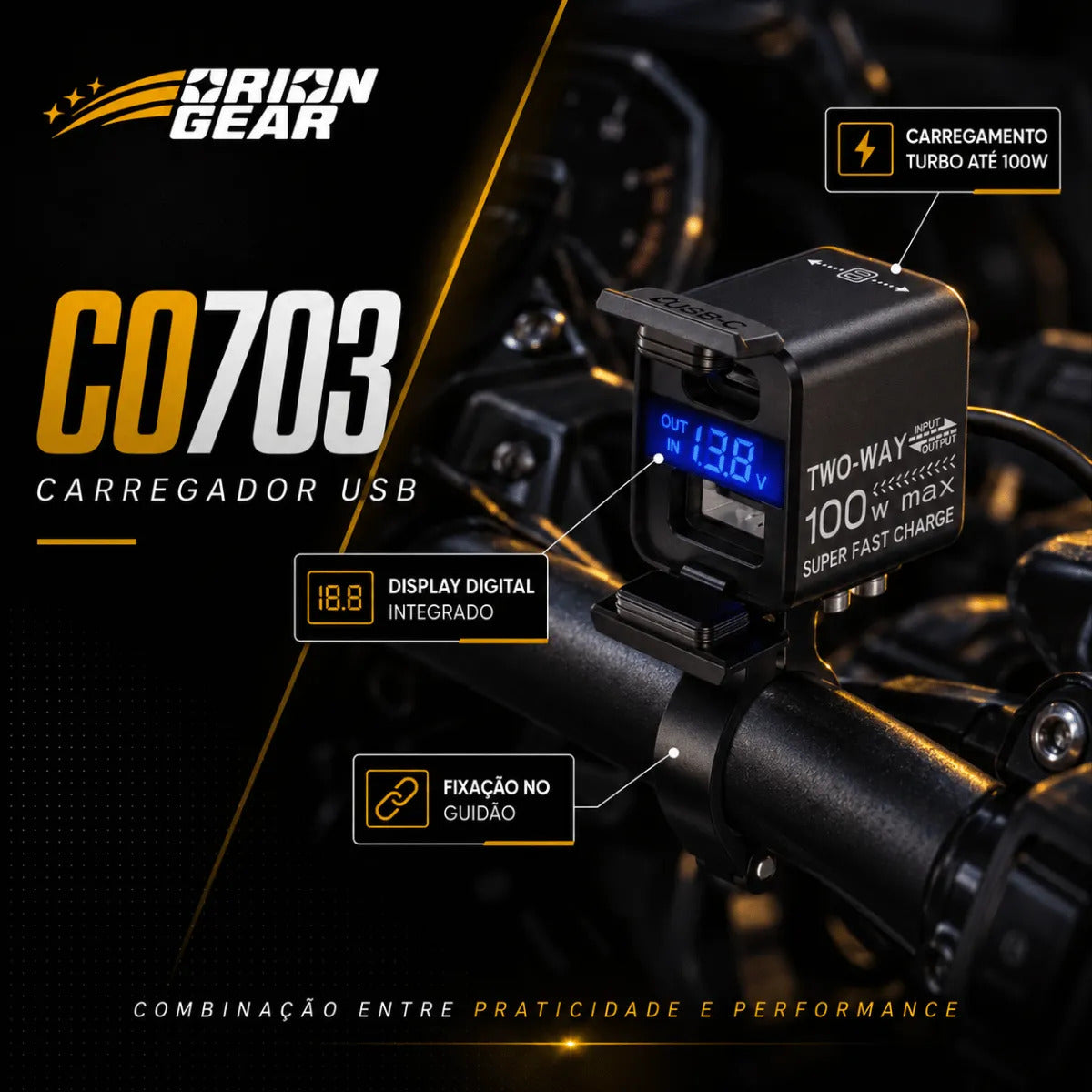 Carregador Bidirecional De Moto Celular Bateria 12v Usb-c