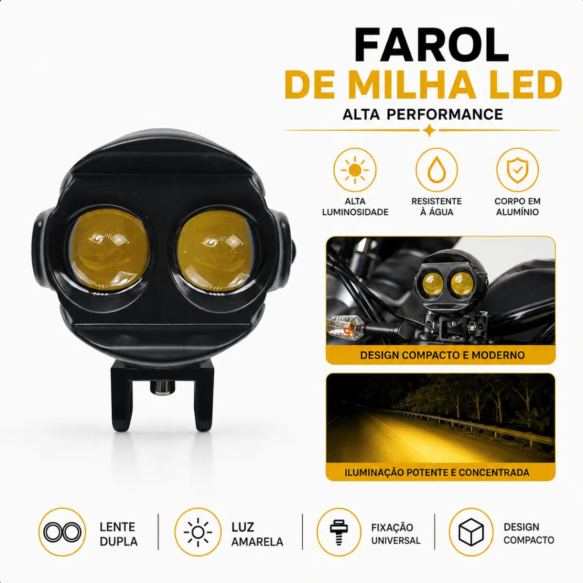 Par Farol De Milha Moto Bicolor 60w Strobo Branco Amarelo