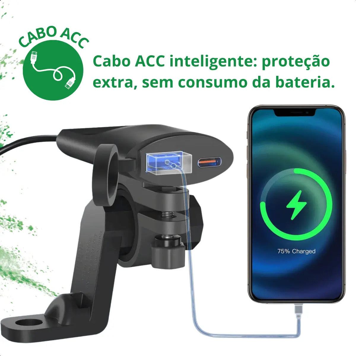 Carregador Celular Moto Usb Tipo C 12v Prova D'água Aurora