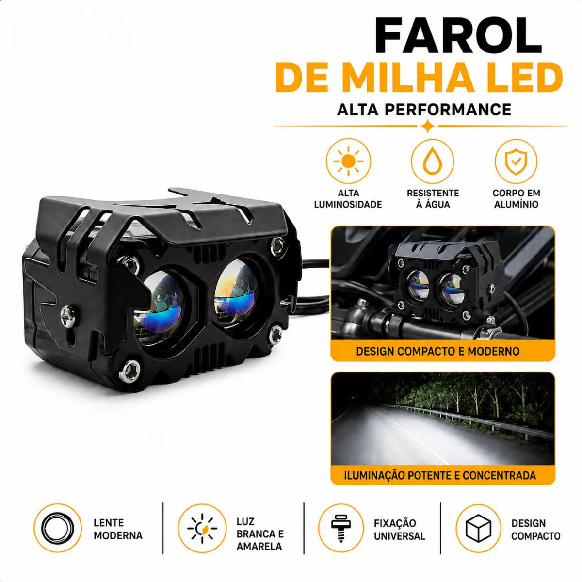 Par Farol De Milha Auxiliar Para Moto Led Neblina 60w 8000lm