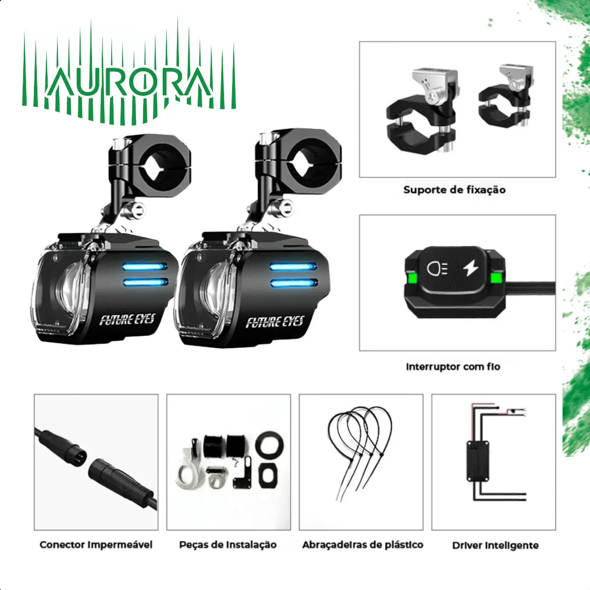 Par Farol De Milha Led Motocicleta Lâmpada Auxiliar Neblina