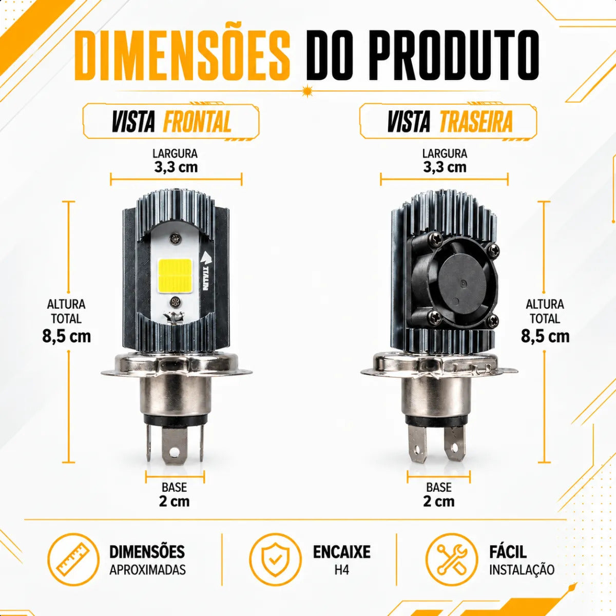 Lâmpada Led Farol H4 Moto Carro Alto E Baixo 6500k 1600 Lm