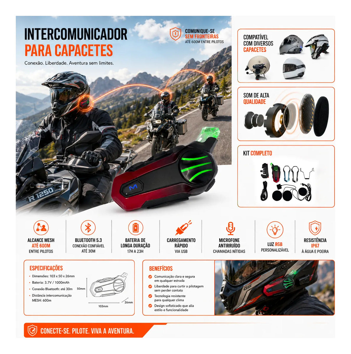 Intercomunicador X1 Moto Fone De Ouvido Capacete Bluetooth