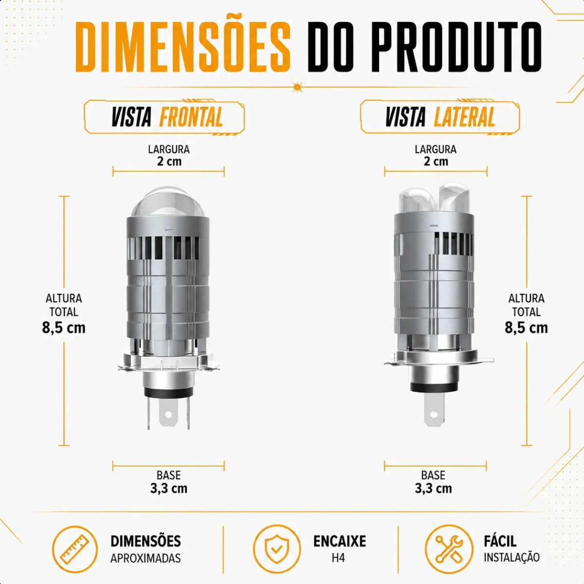 Lâmpada De Led Farol Automotivo Carro Moto H4 Canhão 4000l