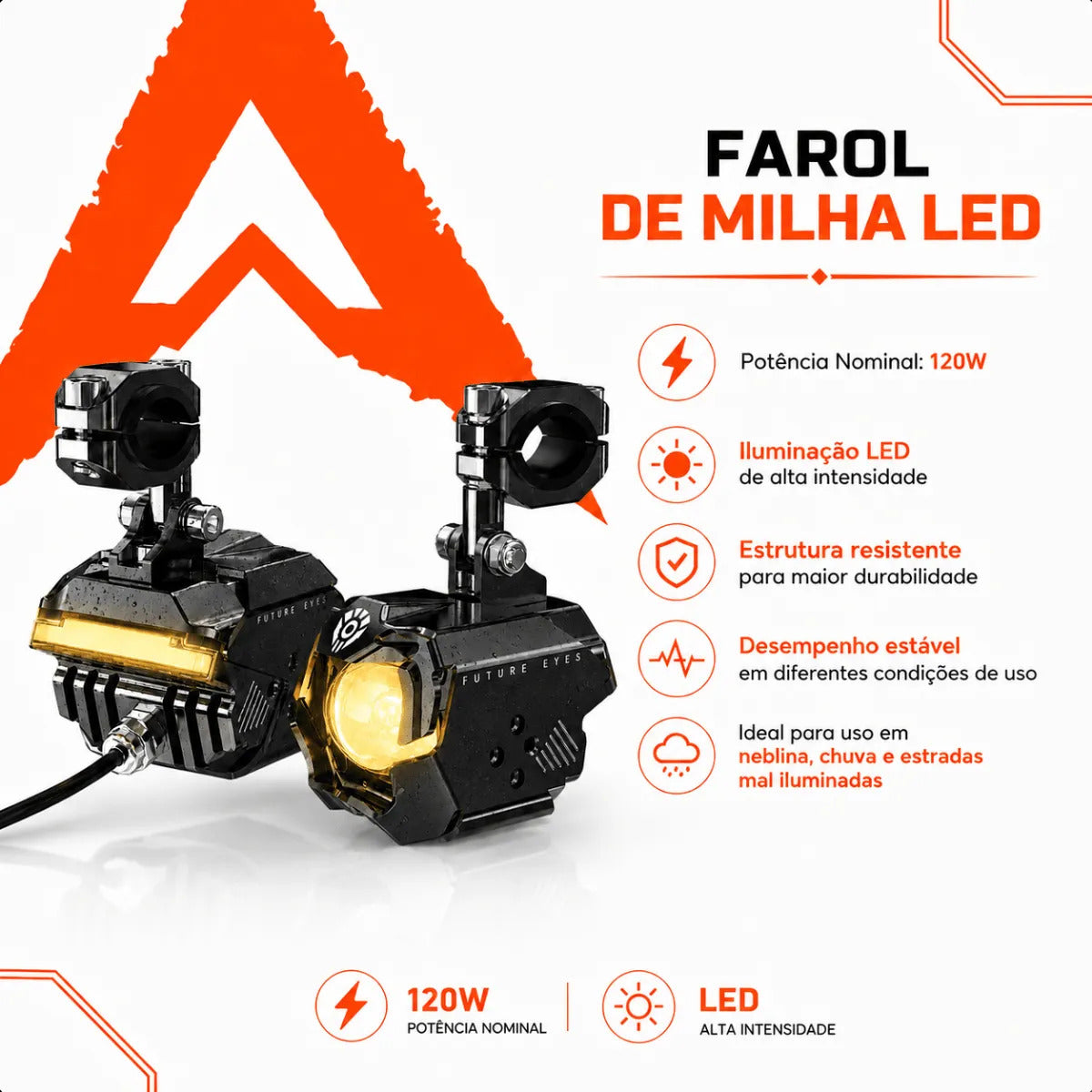 Par Farol Milha Moto Led Auxiliar Neblina Future Eyes Aurora