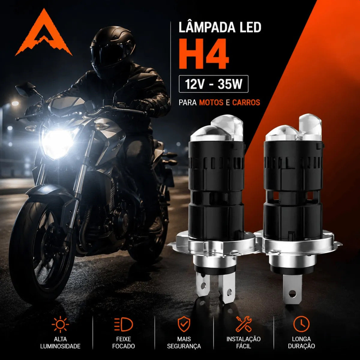 Farol Lâmpada Super Led Projetor Moto Canhão 360 H4 6000k