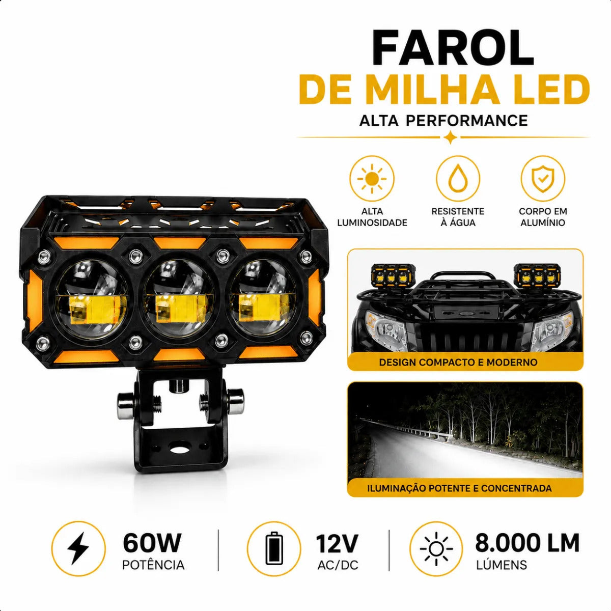 Par Farol De Milha Para Moto Led Auxiliar Neblina Universal