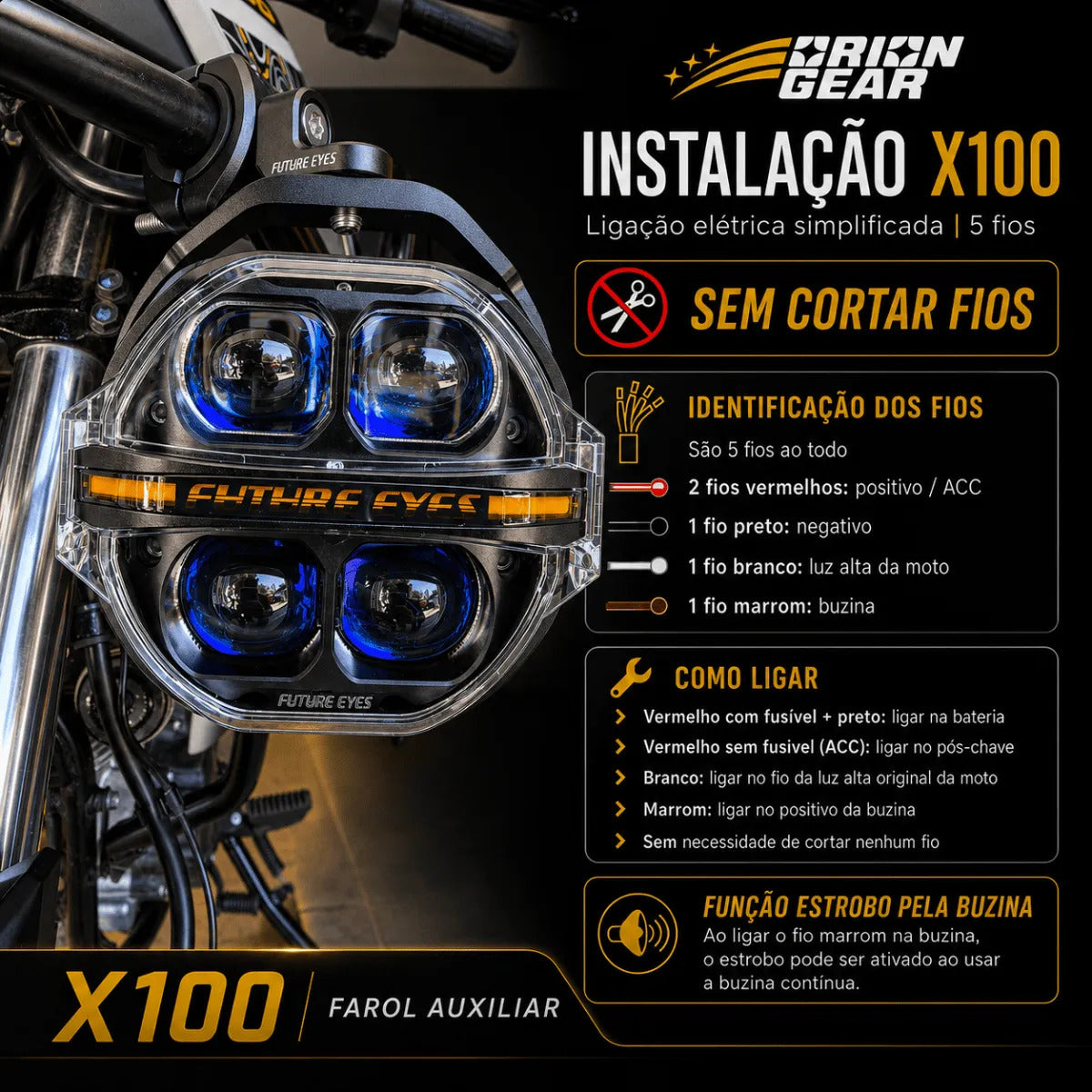 Par Farol De Milha Moto Led Auxiliar Neblina 180w Strobo