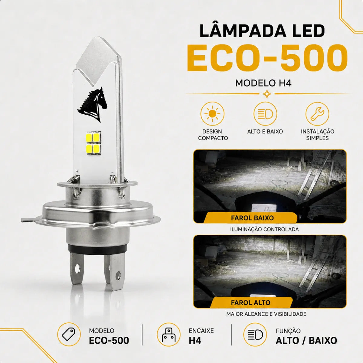 Lâmpada De Led H4 Moto Farol Super Branca Alto E Baixo 6500k