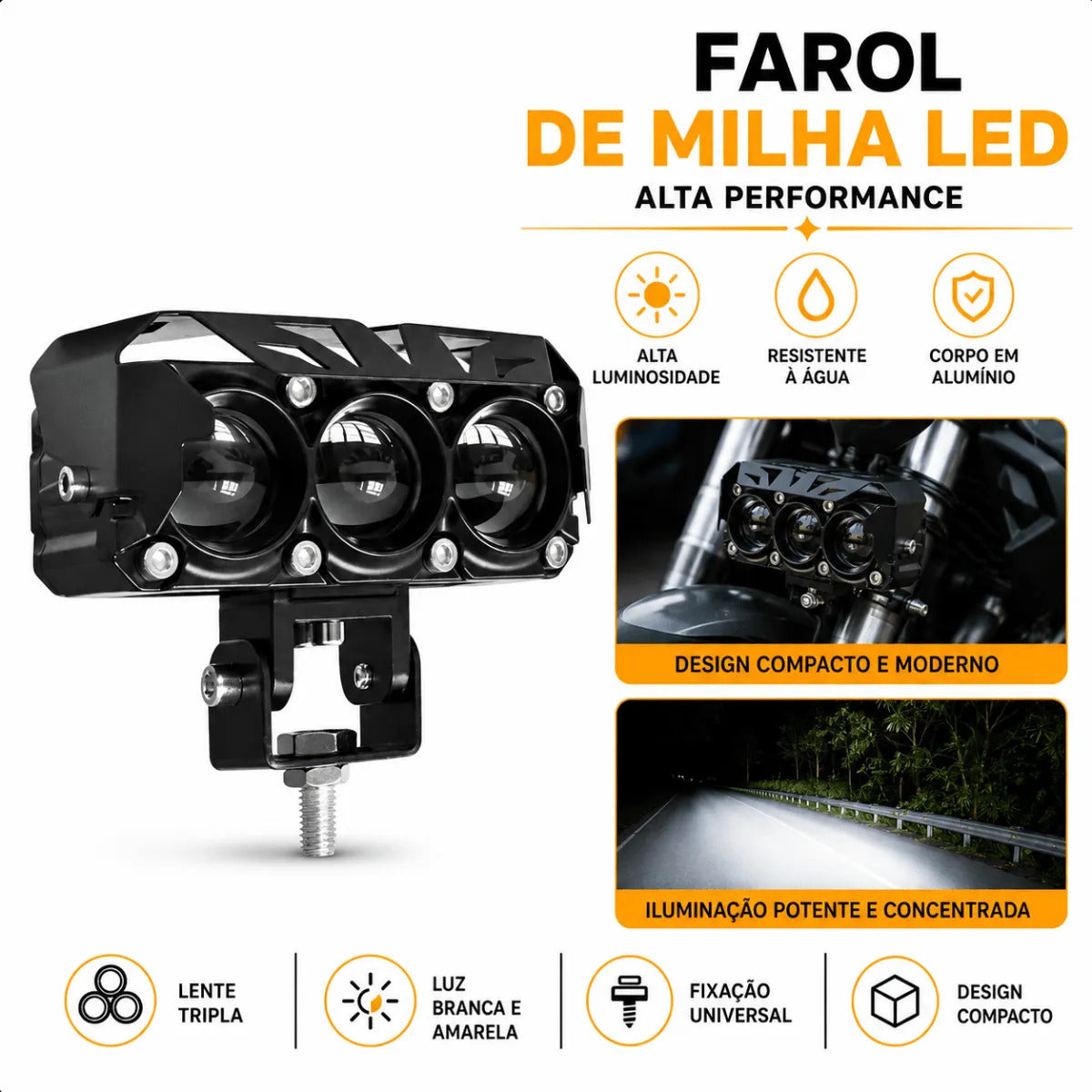 Par Farol De Milha Auxiliar Para Moto Led Neblina 90w 8000lm