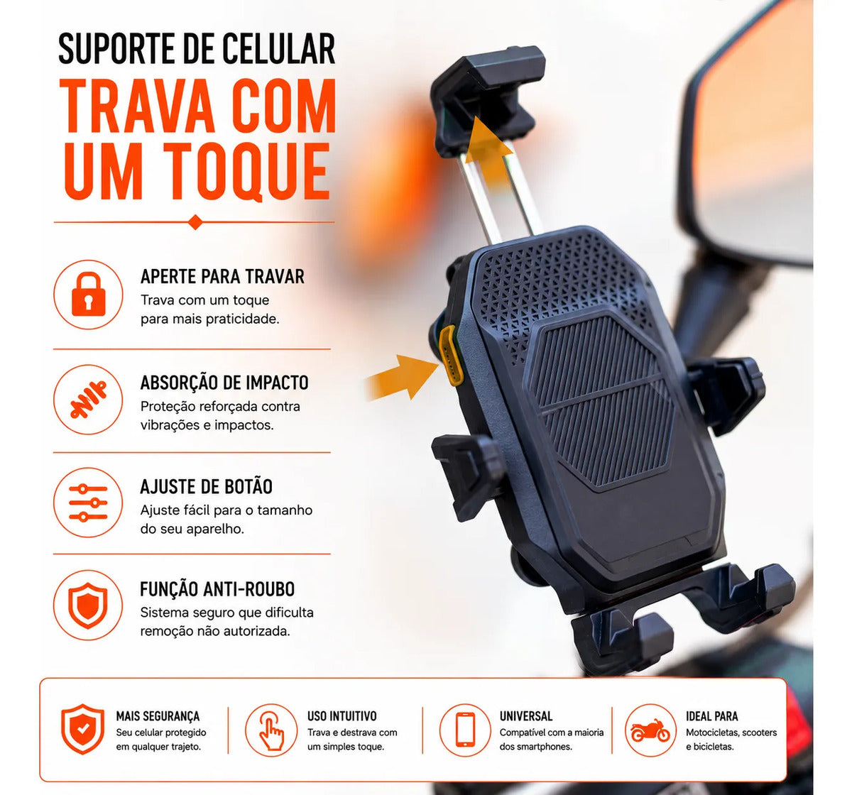 Suporte De Celular Guidão Moto Bike Ajustável Universal
