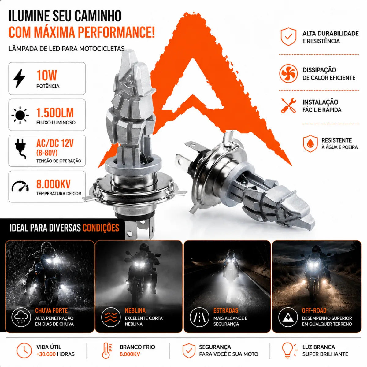 Lâmpada Farol Led H4 Moto Alto E Baixo 8000k Cg Titan Bros