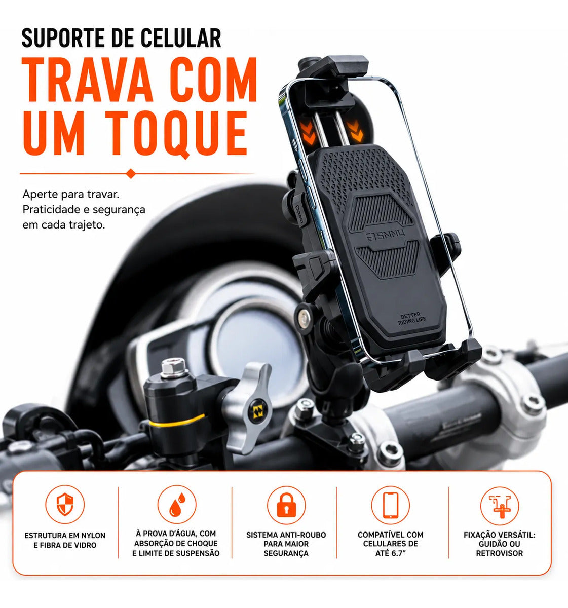 Suporte De Celular Guidão Moto Bike Ajustável Universal
