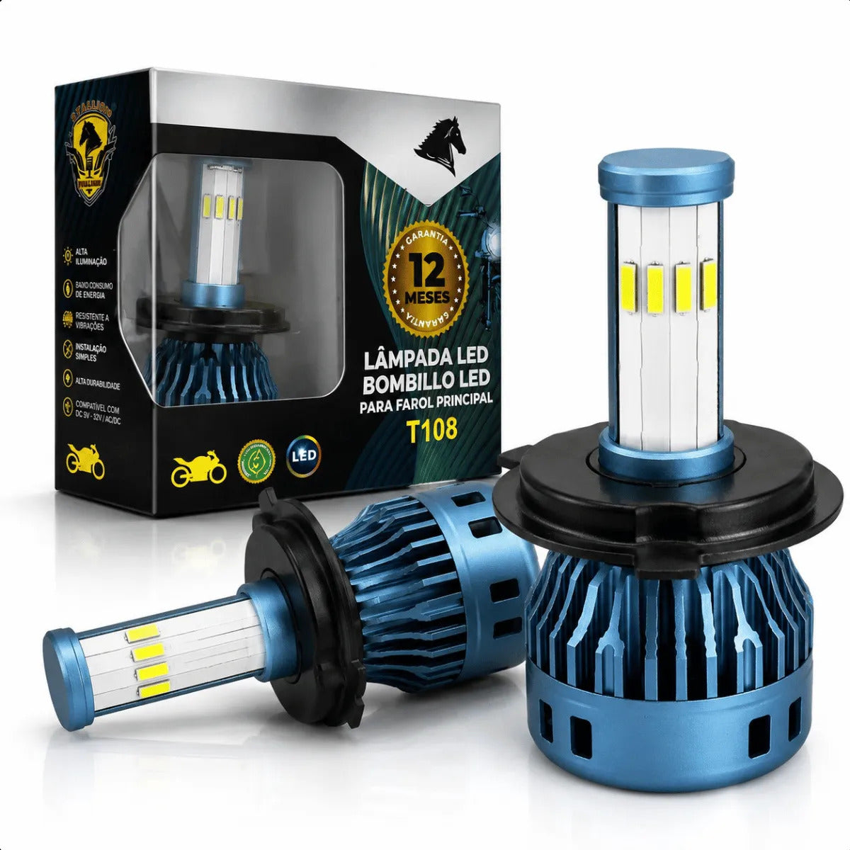 Kit Par Lâmpada Led Farol Carro Moto Alto E Baixo 7500kv H4