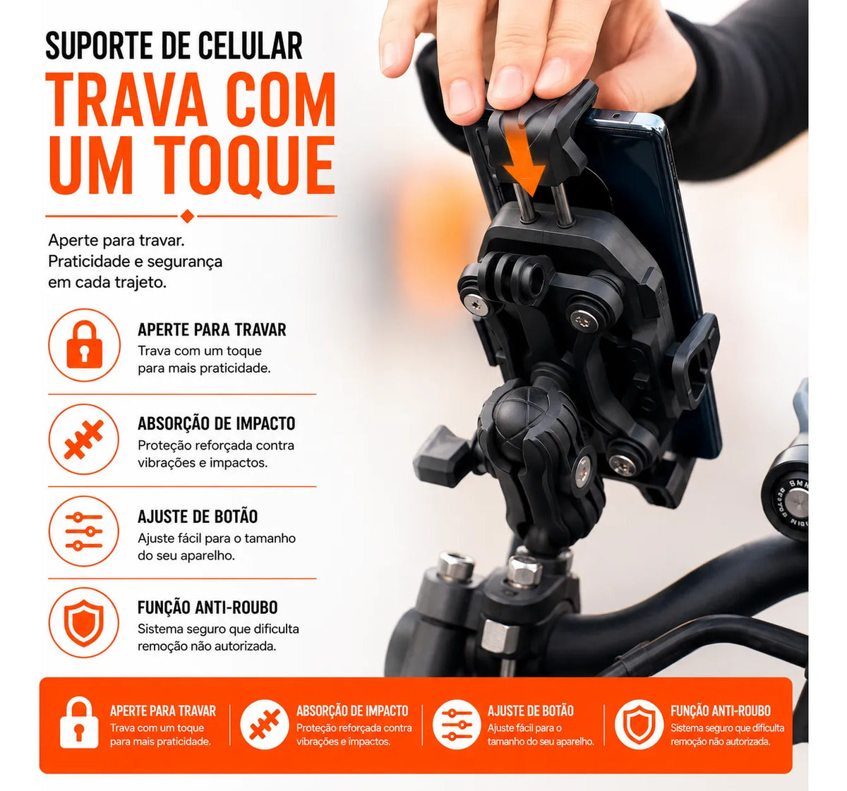 Suporte De Celular Guidão Moto Bike Ajustável Universal