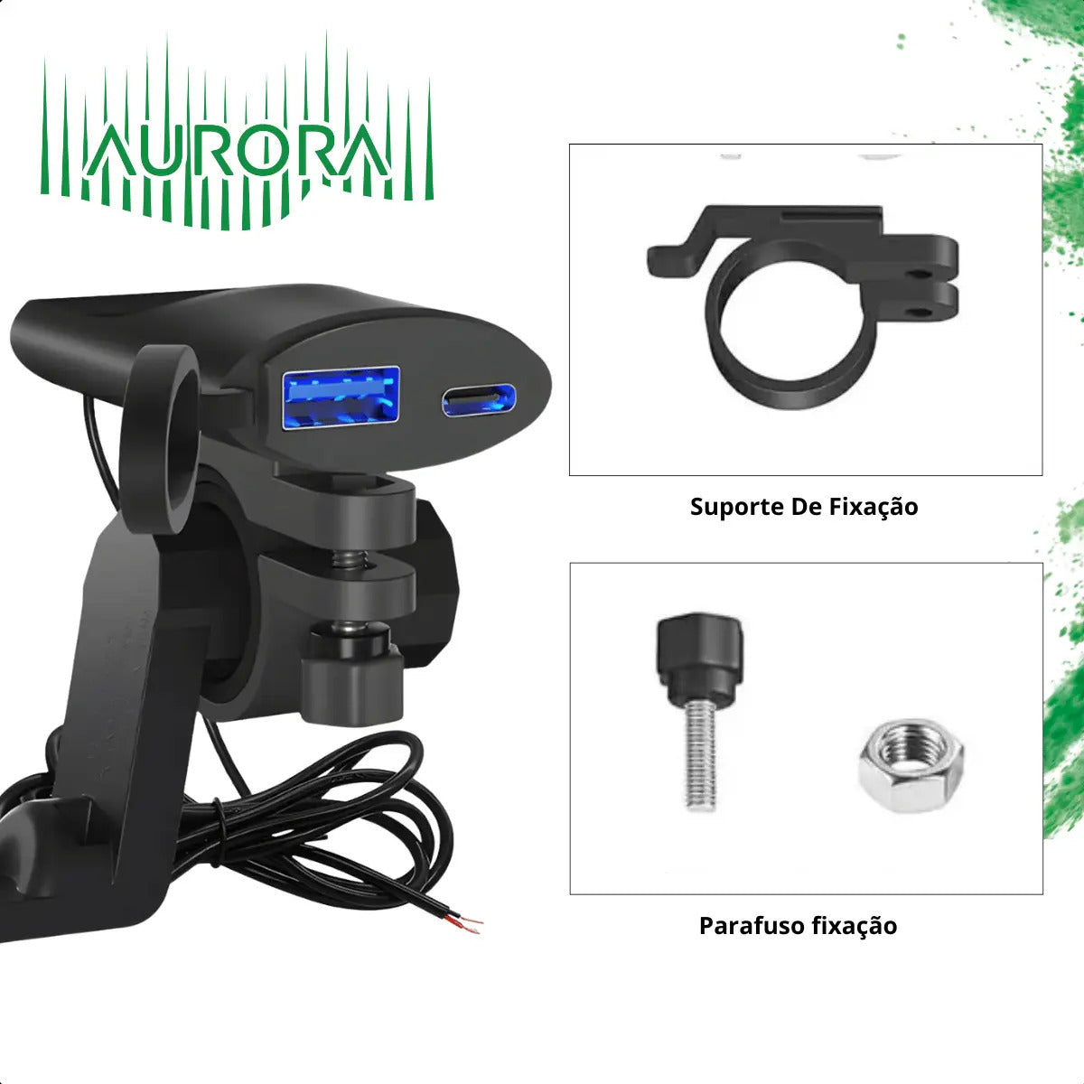 Carregador Celular Moto Usb Tipo C 12v Prova D'água Aurora