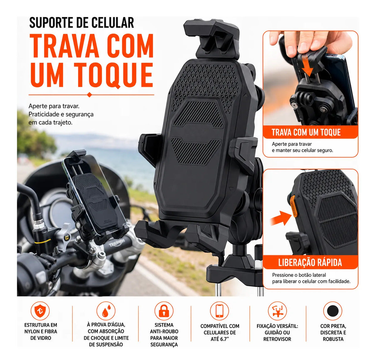 Suporte De Celular Guidão Moto Bike Ajustável Universal