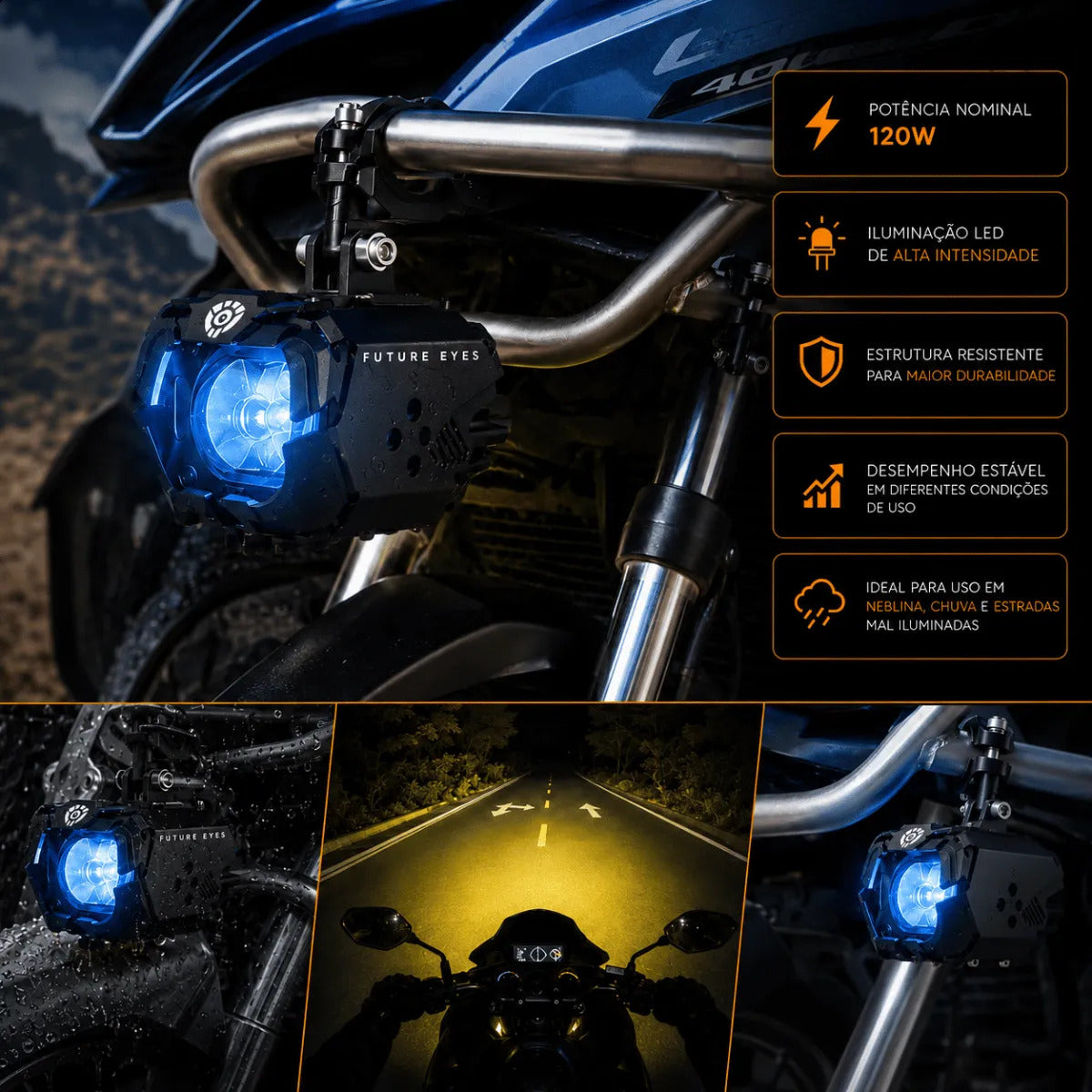 Par Farol De Milha Moto Lâmpada Led Auxiliar Neblina 120w
