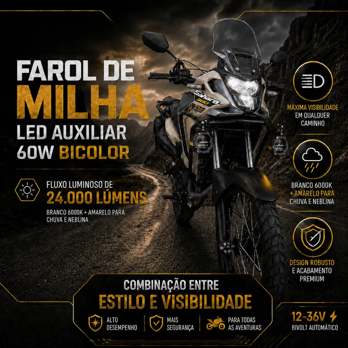 Par Farol De Milha Moto Led Lâmpada Auxiliar Neblina 120w