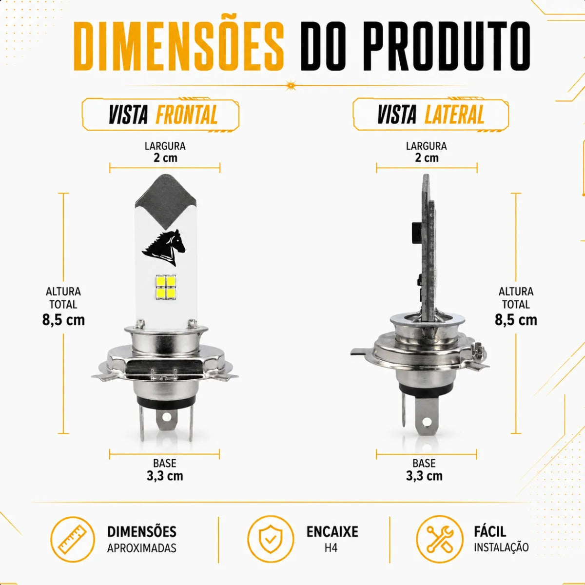 Lâmpada De Led H4 Moto Farol Super Branca Alto E Baixo 6500k