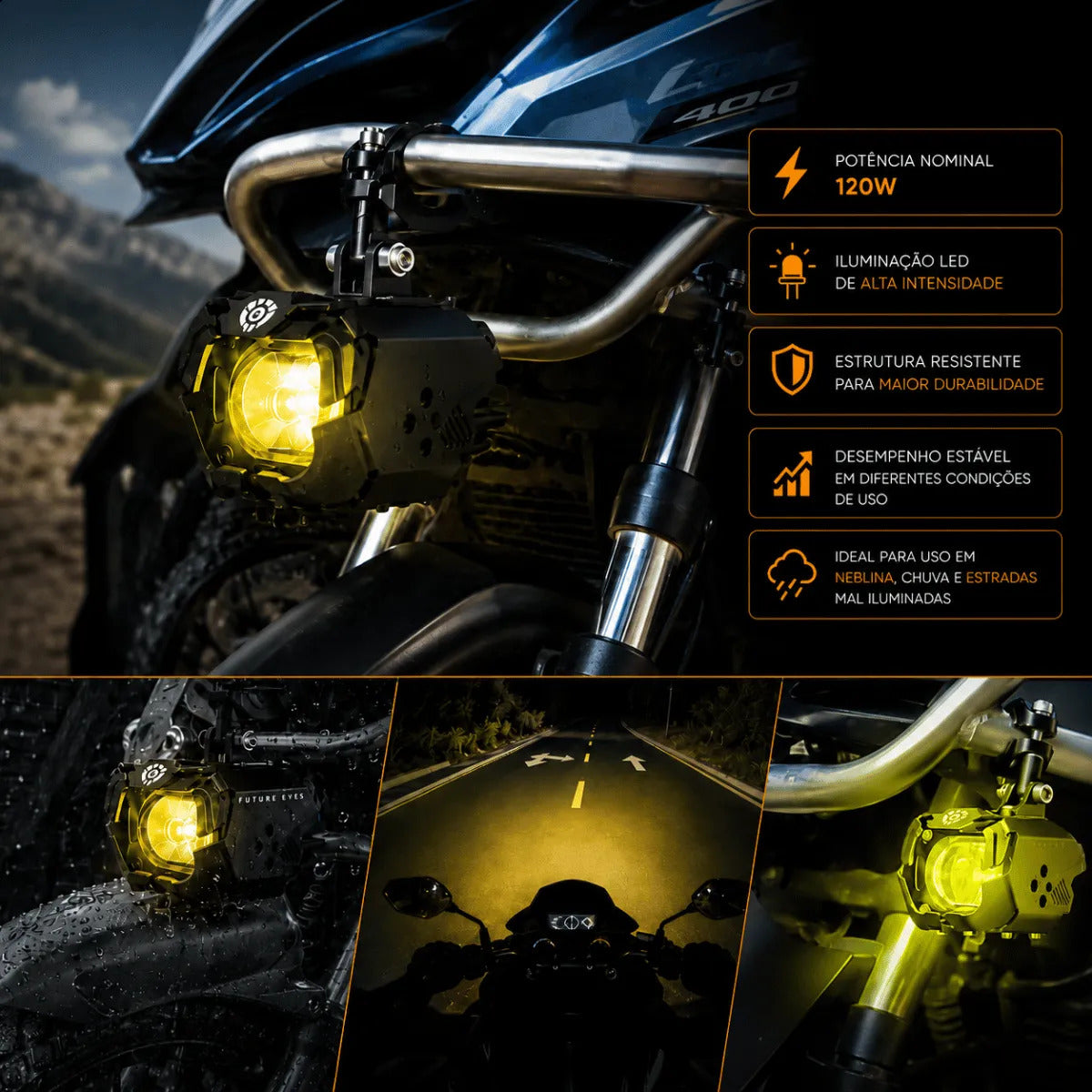 Par Farol Milha Moto Led Auxiliar Neblina Future Eyes Aurora
