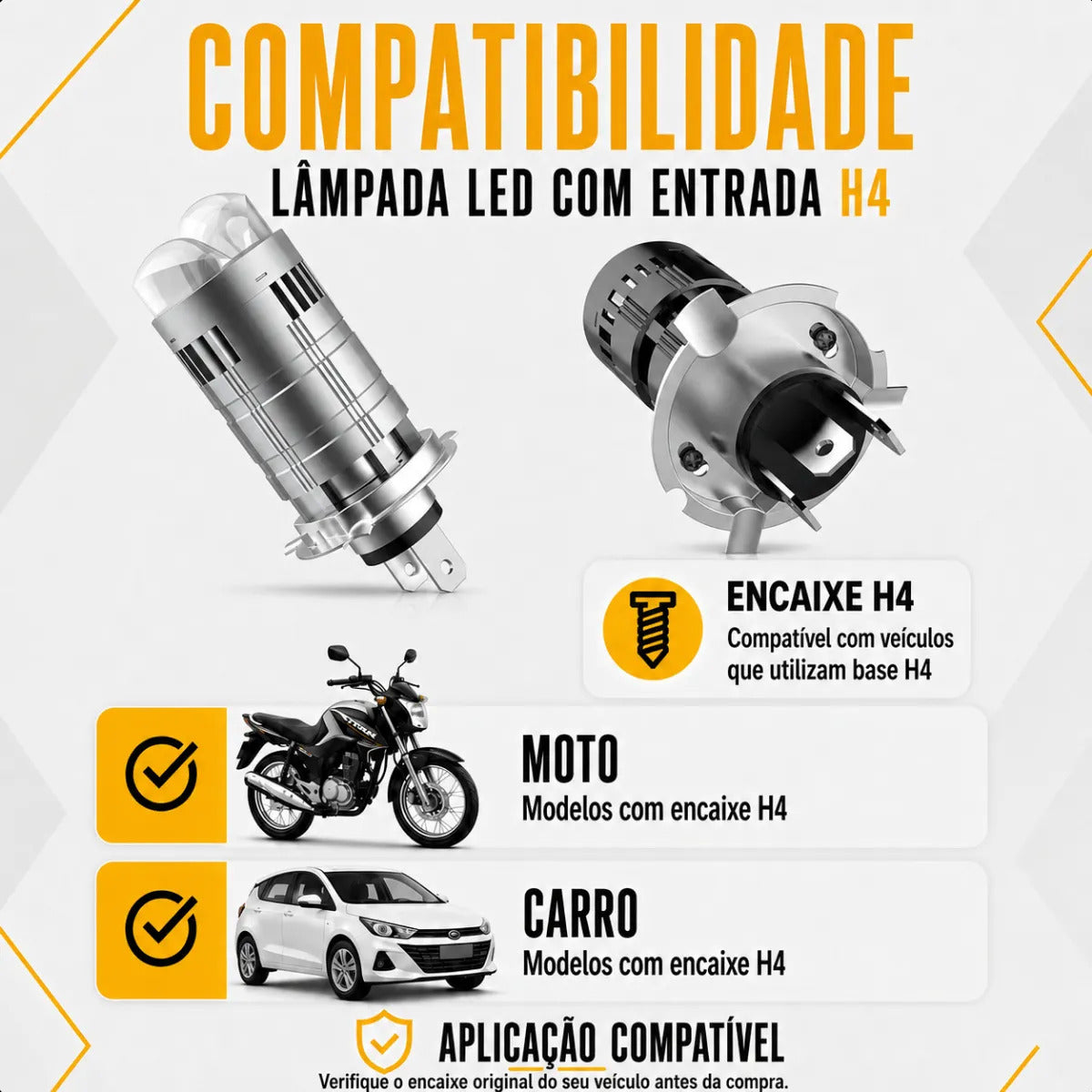 Lâmpada De Led Farol Automotivo Carro Moto H4 Canhão 4000l