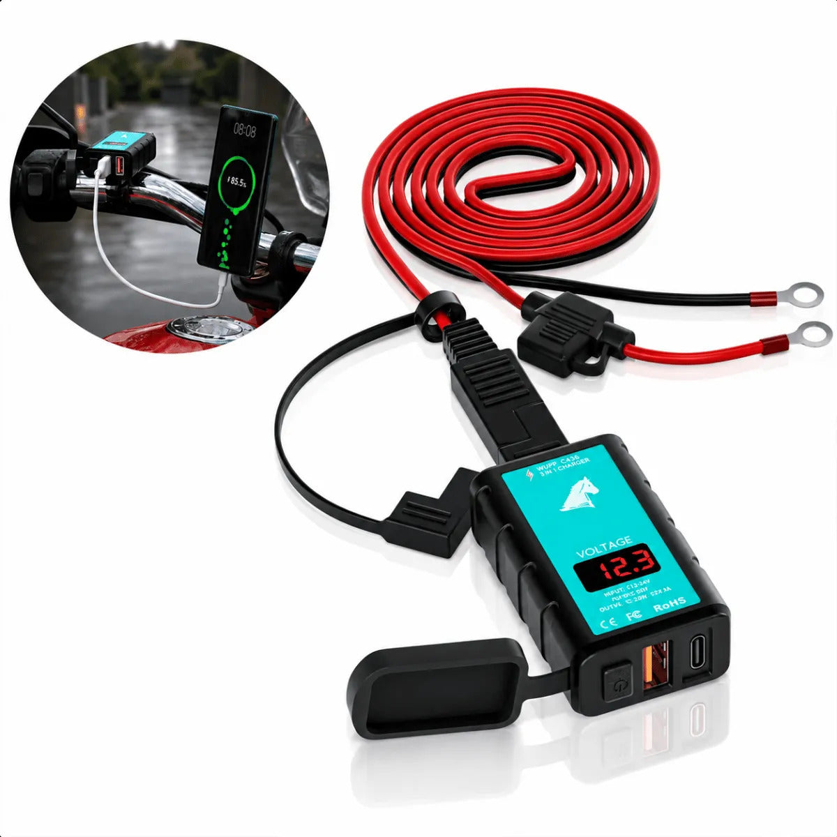 Carregador Celular Moto Usb Tipo C 12v Prova D'água Turbo