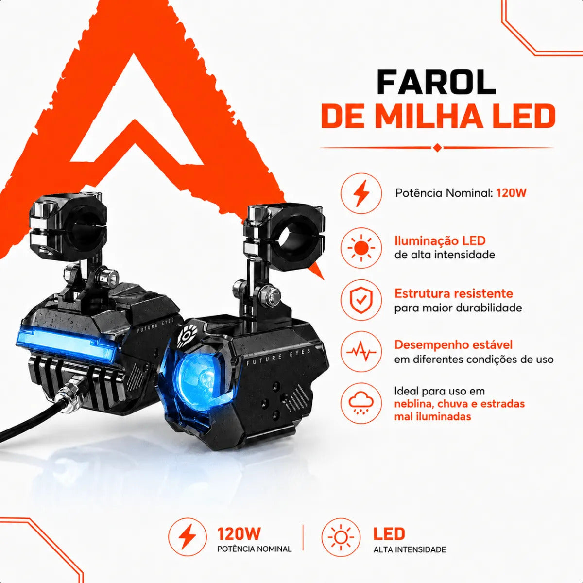 Par Farol De Milha Moto Lâmpada Led Auxiliar Neblina 120w