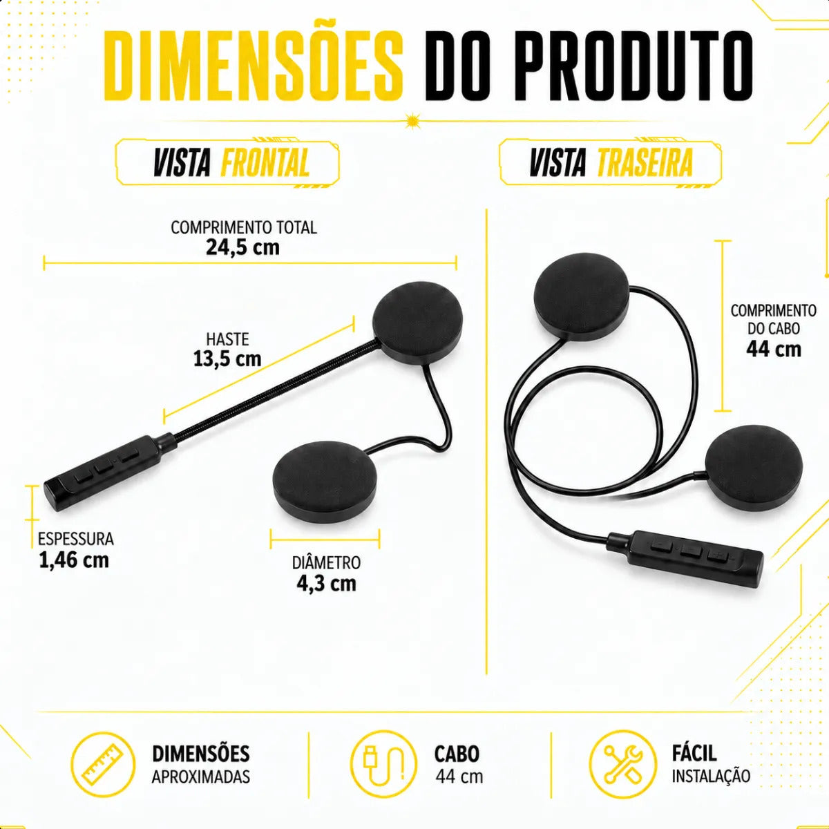 Fone De Ouvido Capacete Moto Bluetooth Sem Fio 5.3 Headset