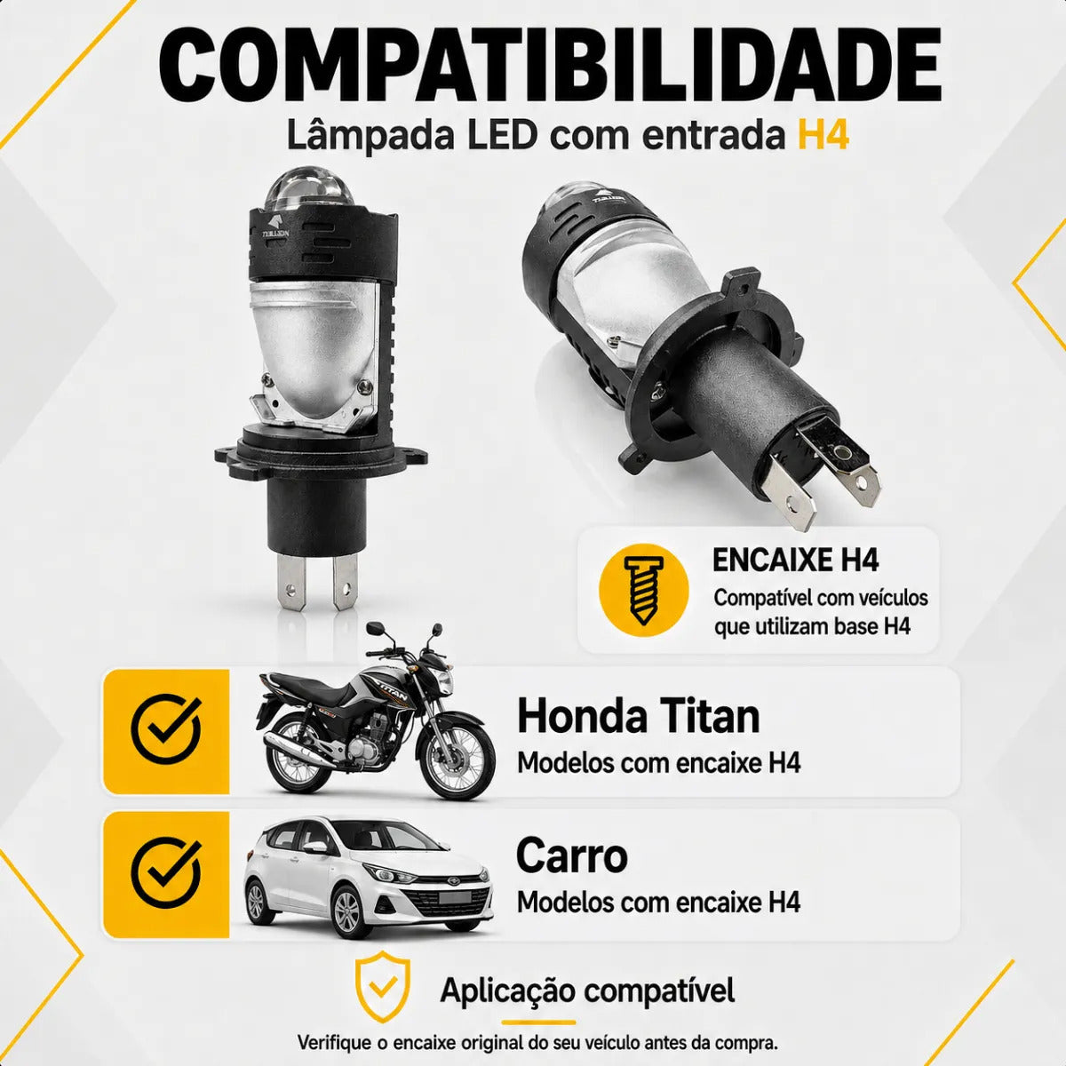 Lâmpada De Led Farol Carro Moto H4 Projetor Alto E Baixo