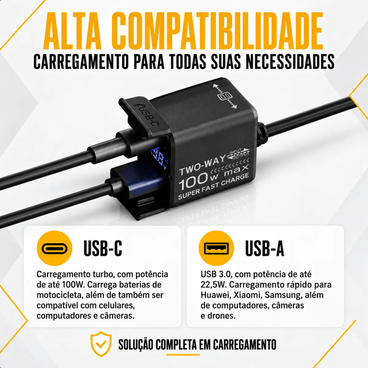 Carregador Bidirecional De Moto Celular Bateria 12v Usb-c