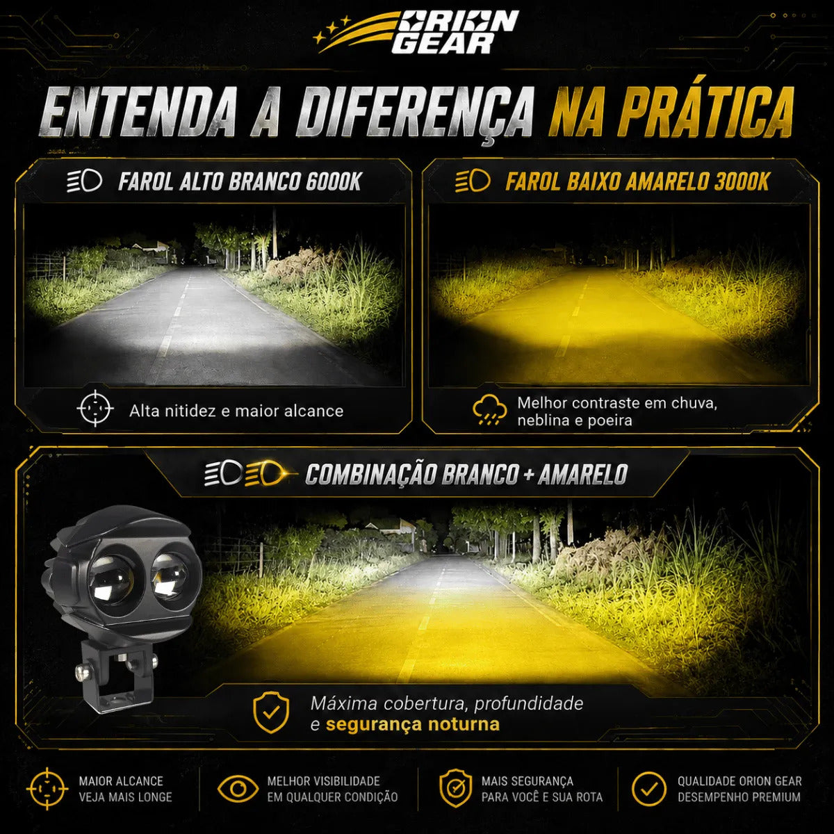 Par Farol De Milha Moto Bicolor 60w Strobo Branco Amarelo