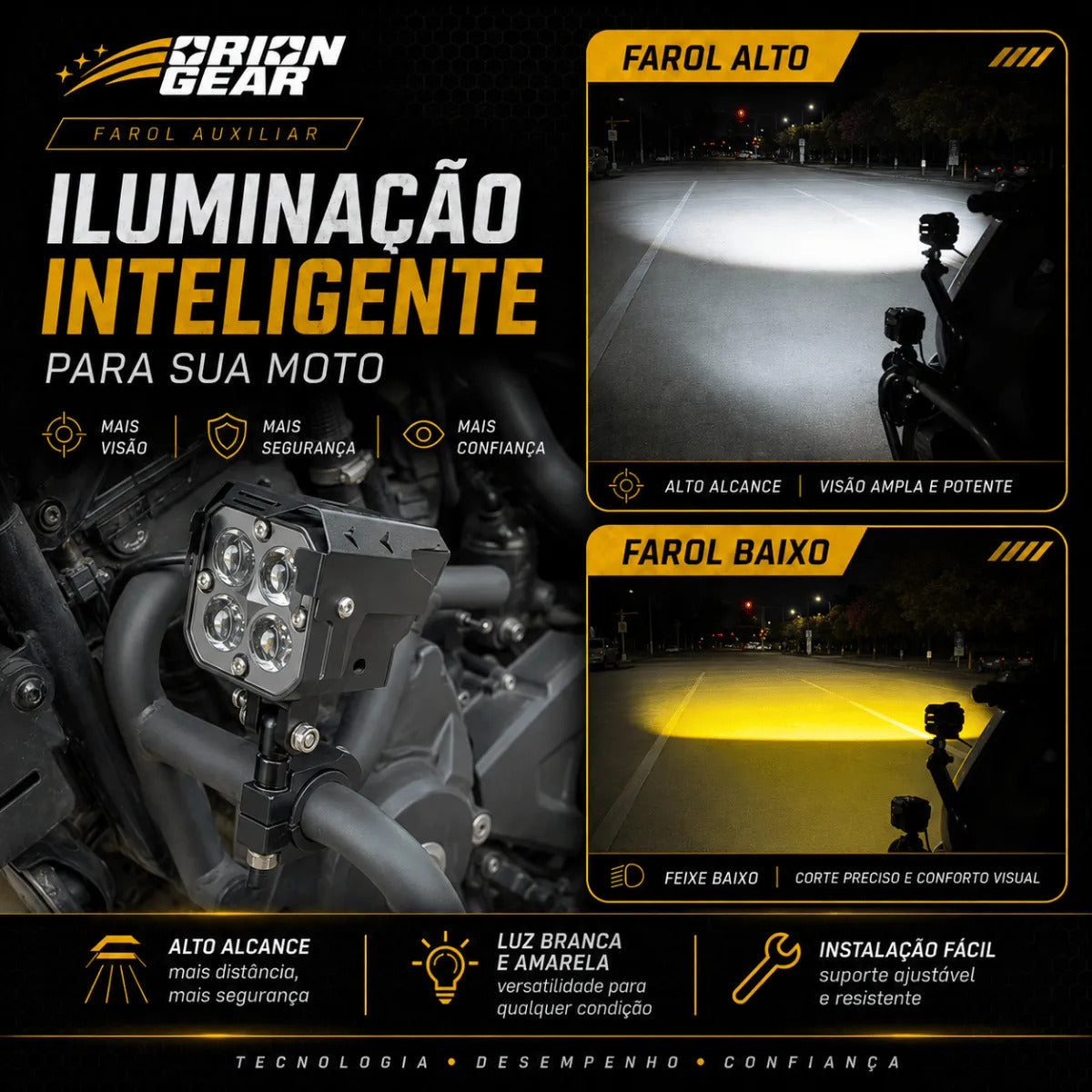 Par Farol De Milha Moto Lampada Led Auxiliar Neblina Aurora