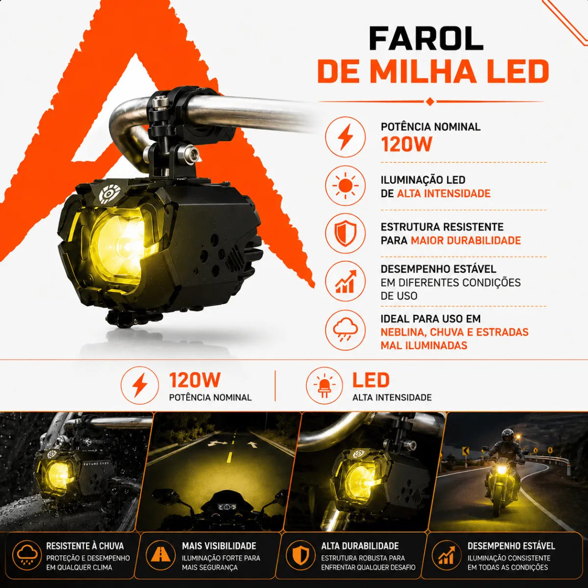 Par Farol Milha Moto Led Auxiliar Neblina Future Eyes Aurora