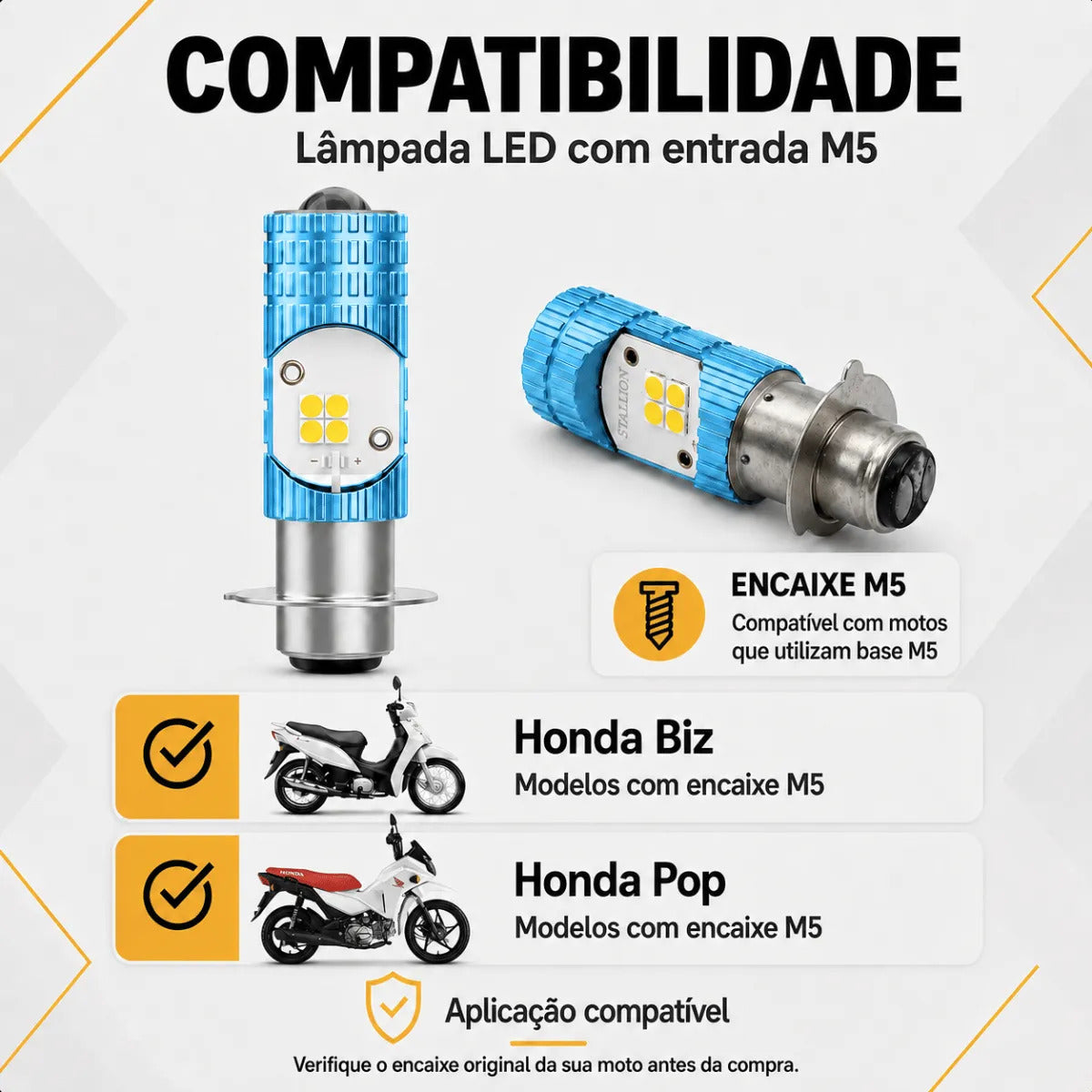 Lâmpada Farol Led M5 Alto E Baixo Moto Honda Pop 100 Biz 125