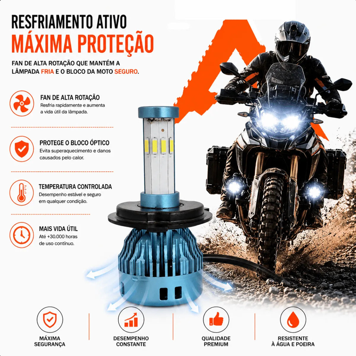 Kit Par Lâmpada Led Farol Carro Moto Alto E Baixo 7500kv H4