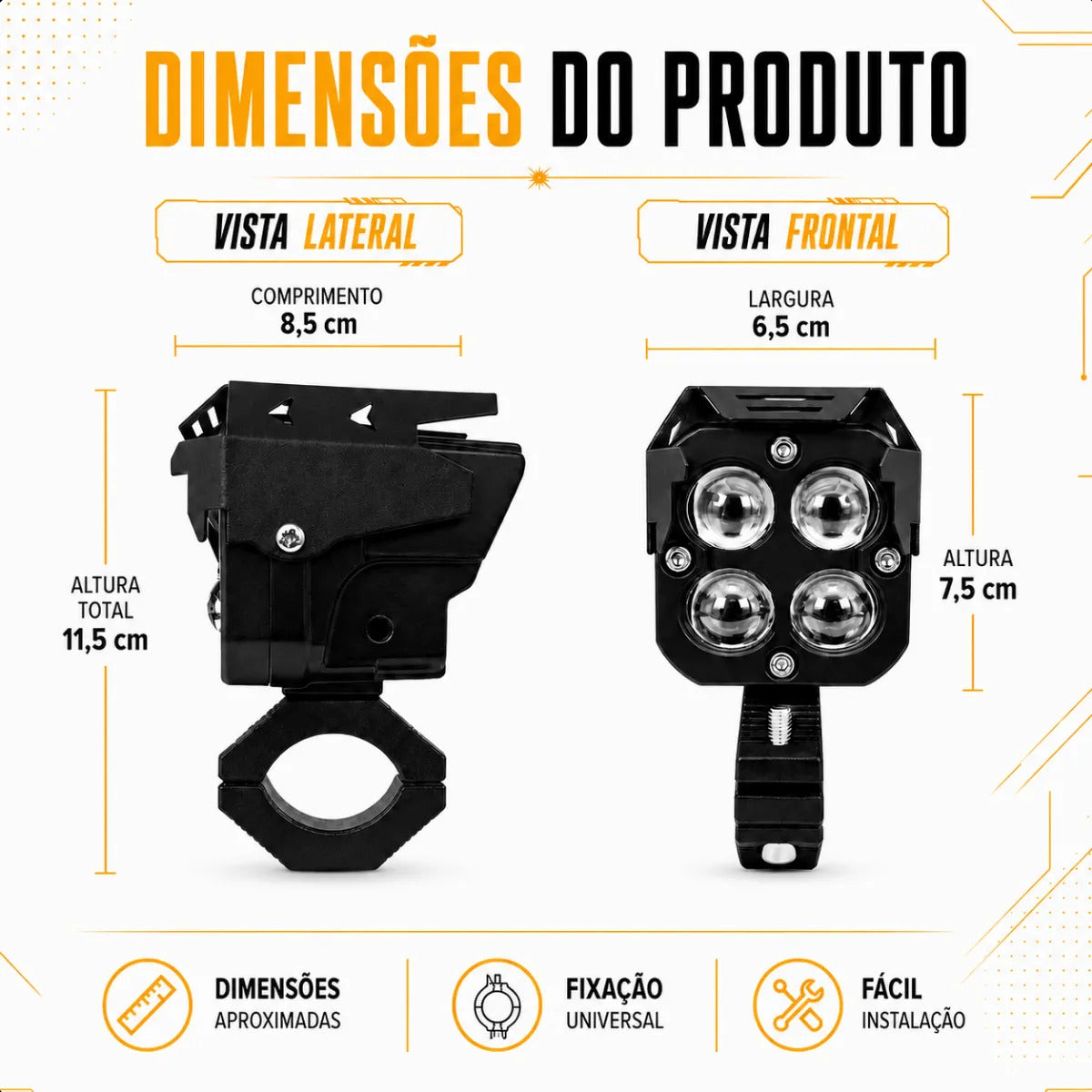 Par Farol De Milha Moto Lampada Led Auxiliar Neblina Aurora