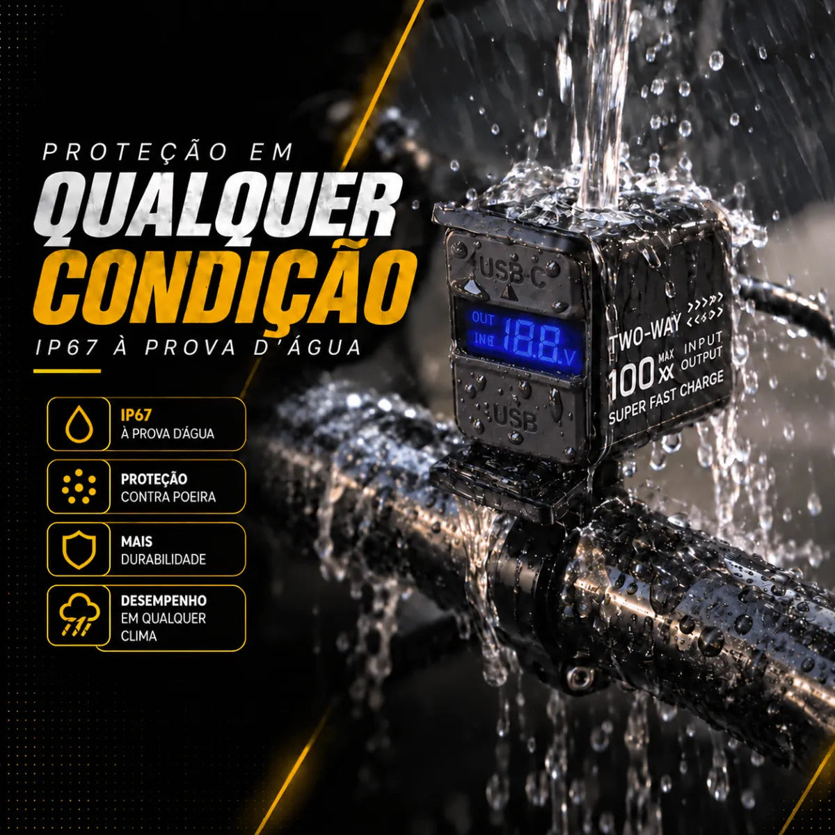 Carregador Bidirecional De Moto Celular Bateria 12v Usb-c
