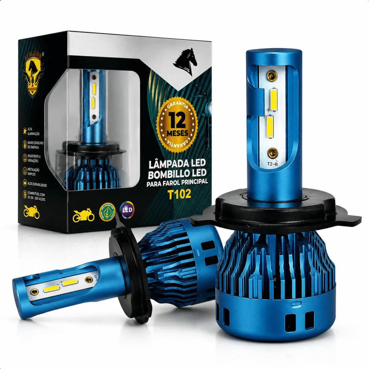 Kit Par Lâmpada Led Farol Carro Moto Alto E Baixo 12000lm H4