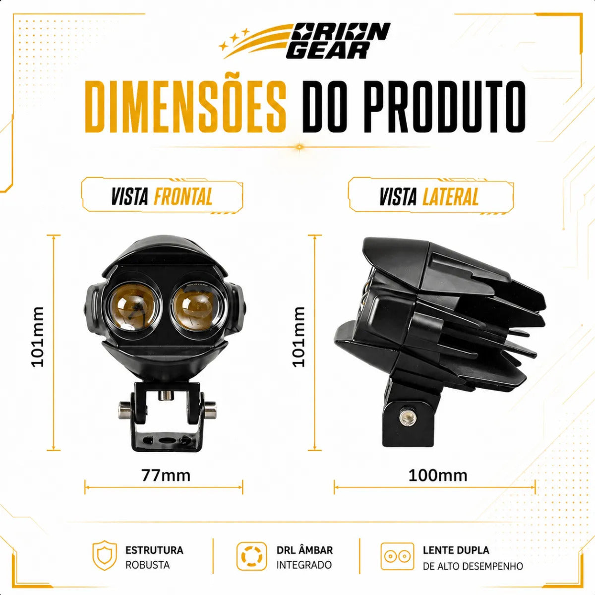 Par Farol De Milha Moto Bicolor 60w Strobo Branco Amarelo