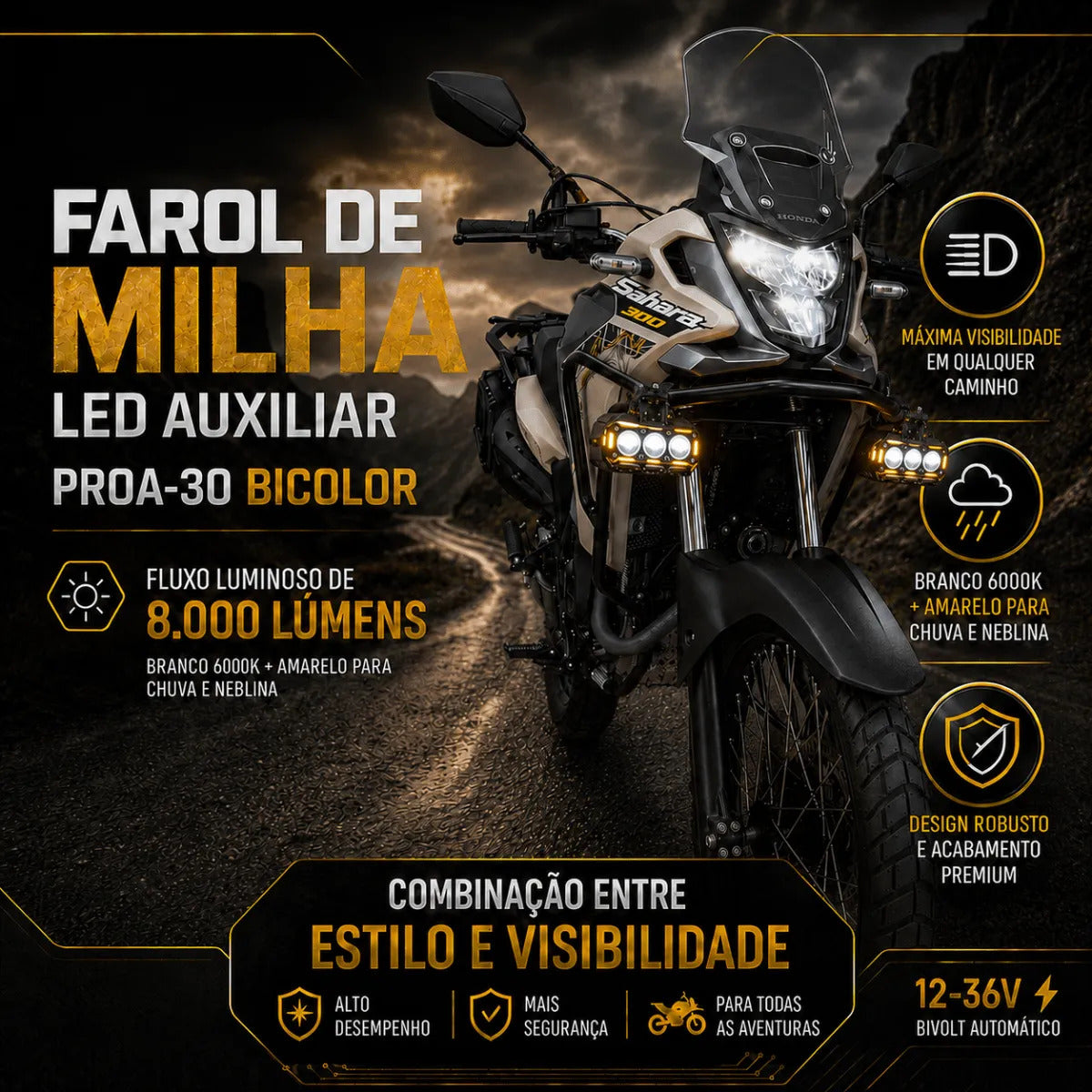 Par Farol De Milha Para Moto Led Auxiliar Neblina Universal