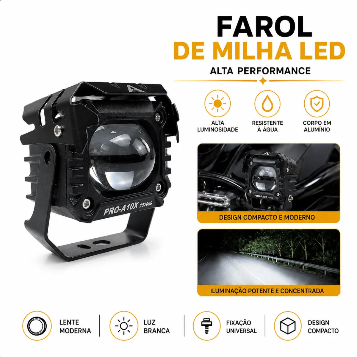 Par Farol Led Auxiliar Moto 60w Bicolor Ip67 6000lm Neblina