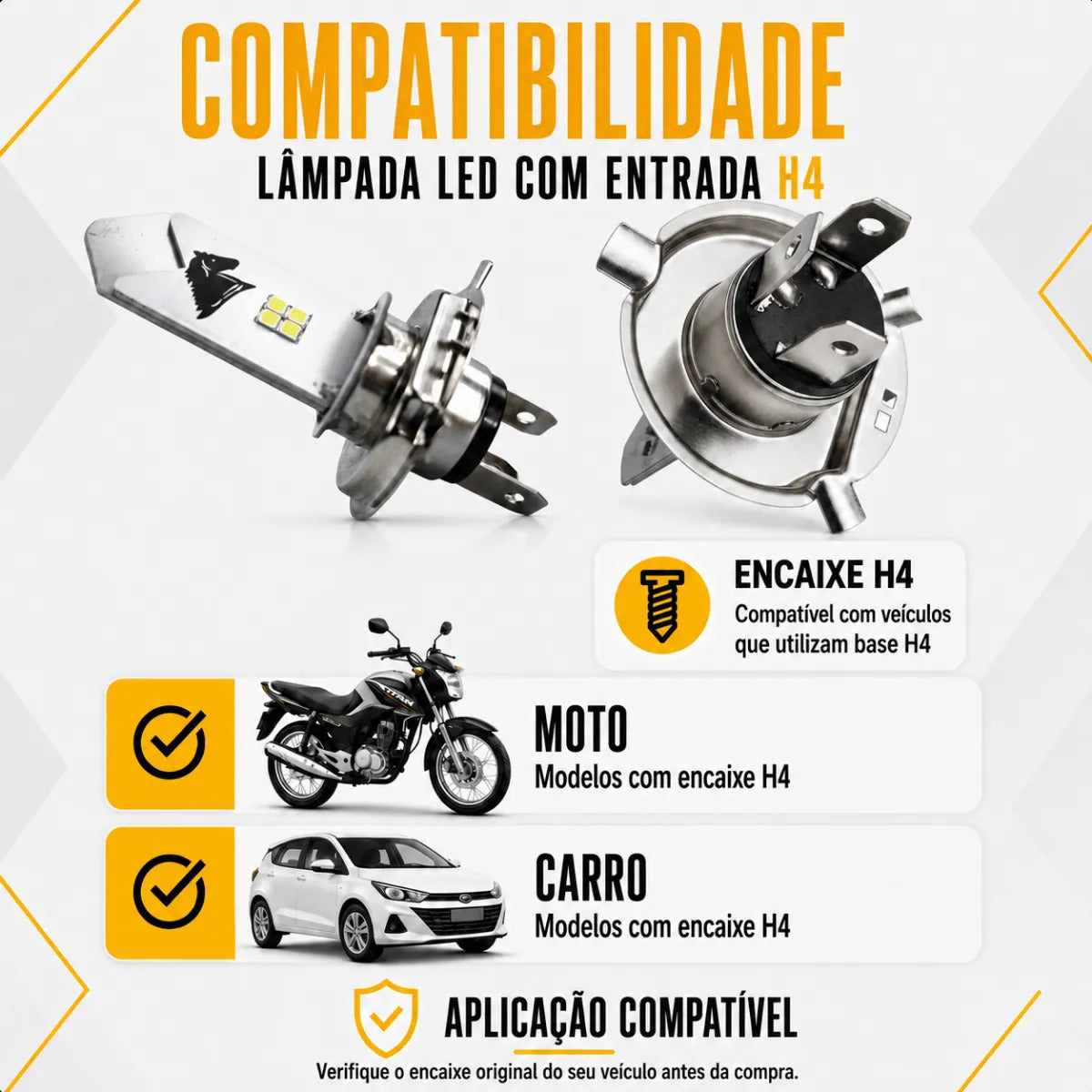 Lâmpada De Led H4 Moto Farol Super Branca Alto E Baixo 6500k