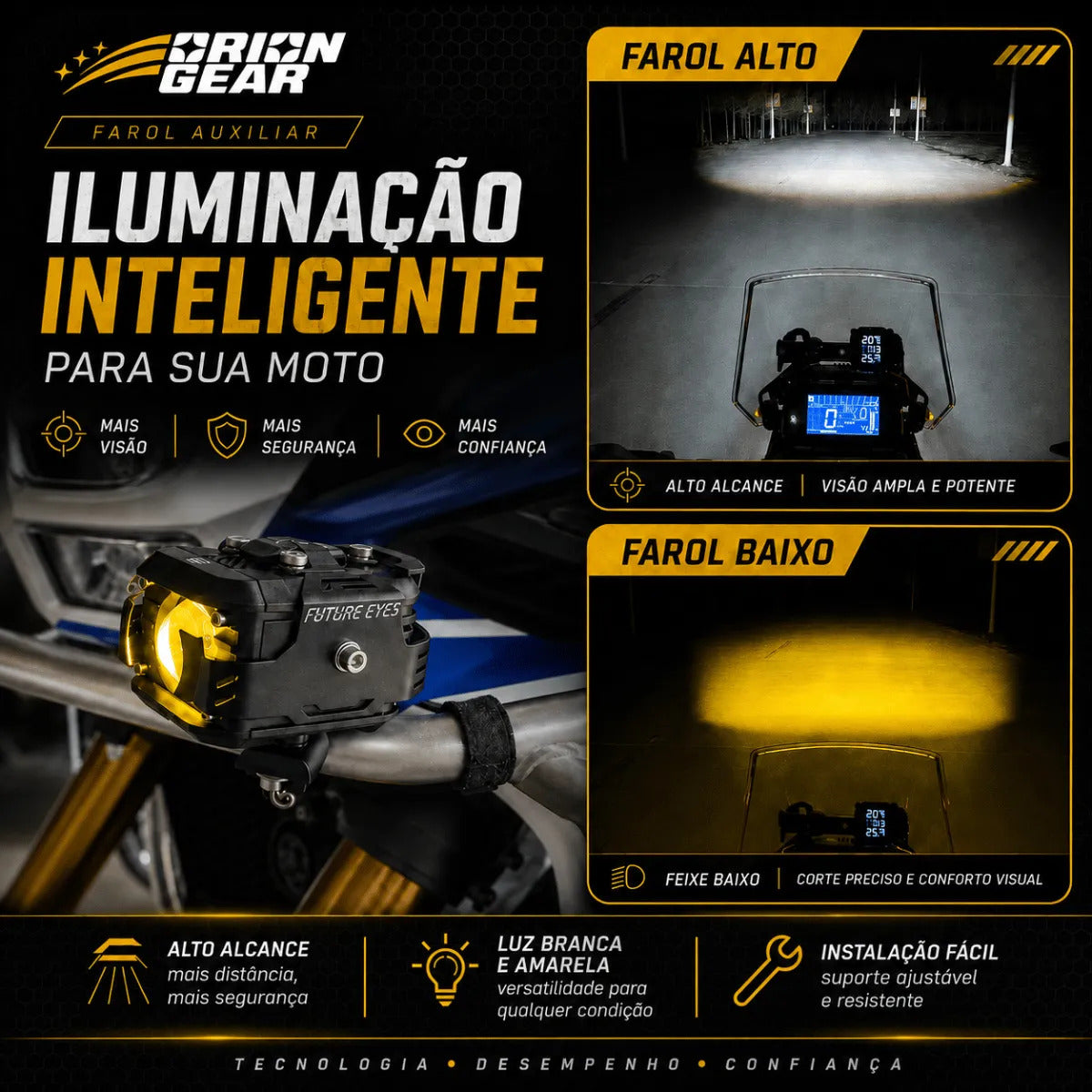 Par Farol Milha Moto Lâmpada Led Auxiliar Duas Cores Aurora