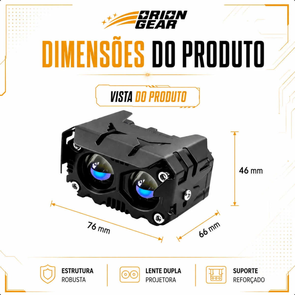 Par Farol De Milha Auxiliar Para Moto Led Neblina 60w 8000lm
