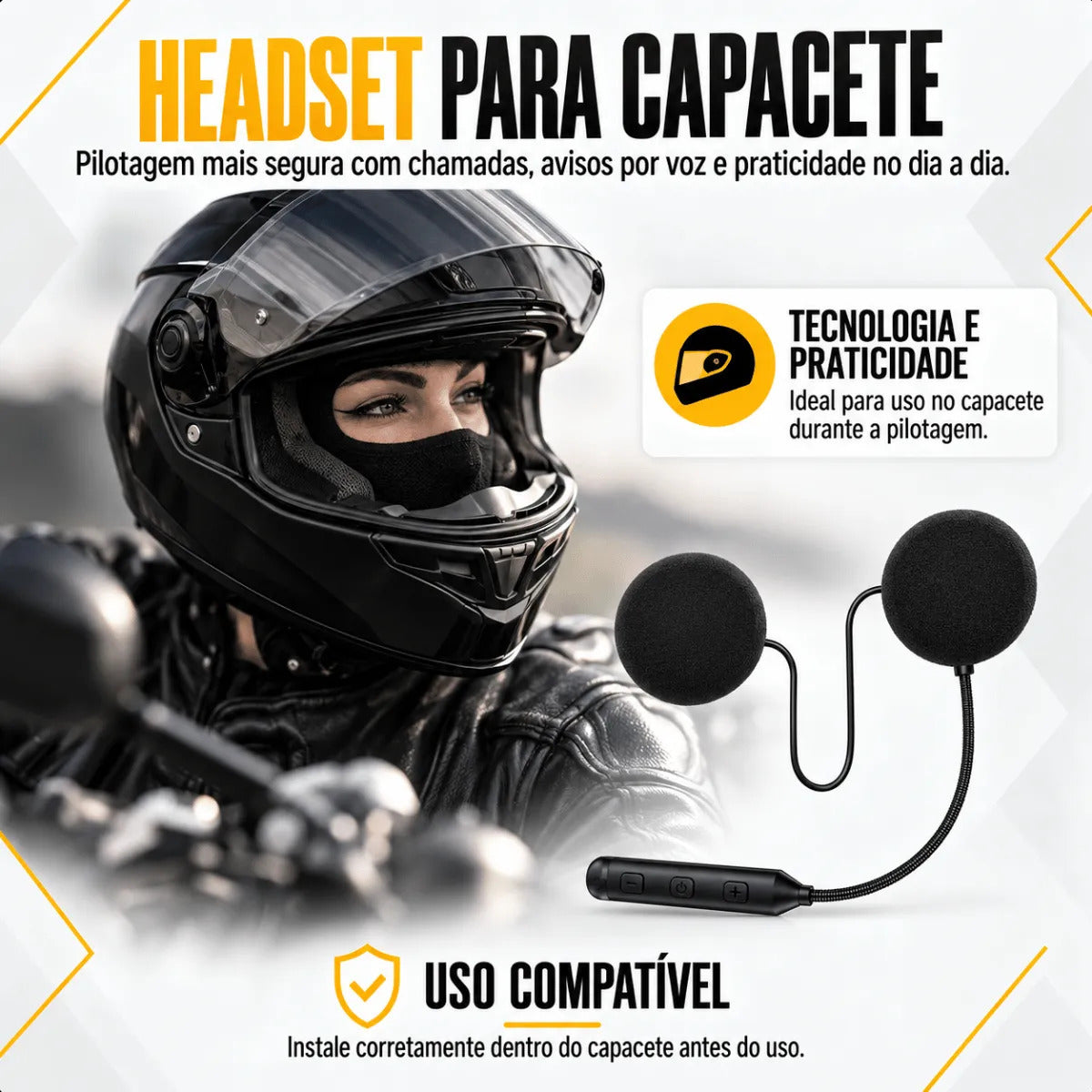 Fone De Ouvido Capacete Moto Bluetooth Sem Fio 5.3 Headset